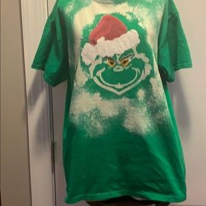 Grinch Tshirt bleached hand painted free earrings